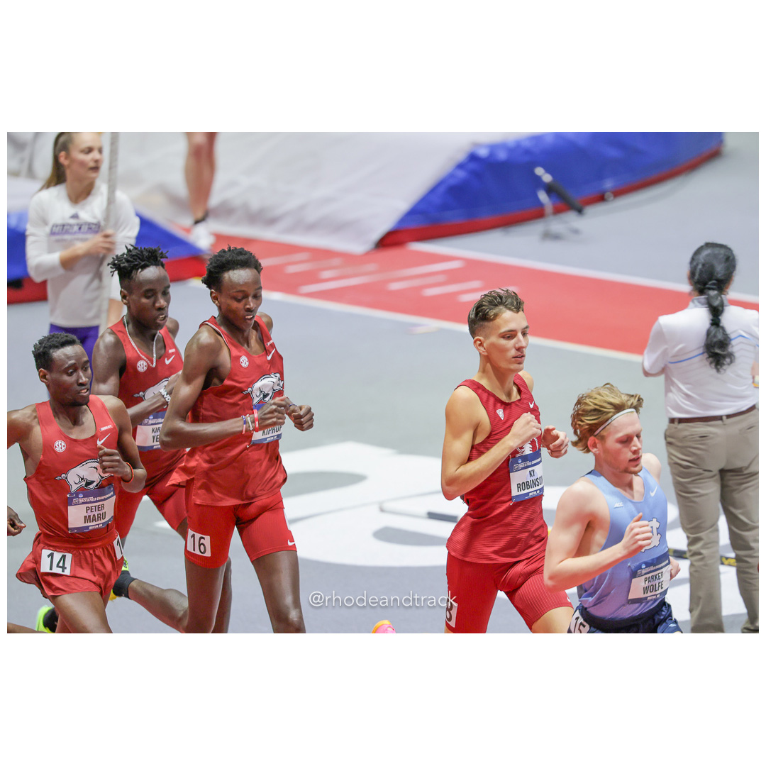 Ky ROBINSON Stanford Peter MARU Arkansas Kirami YEGO Arkansas Patrick KIPROP Arkansas Mens 5000m 2024 NCAA Division 1 Finals Boston MA – NC…