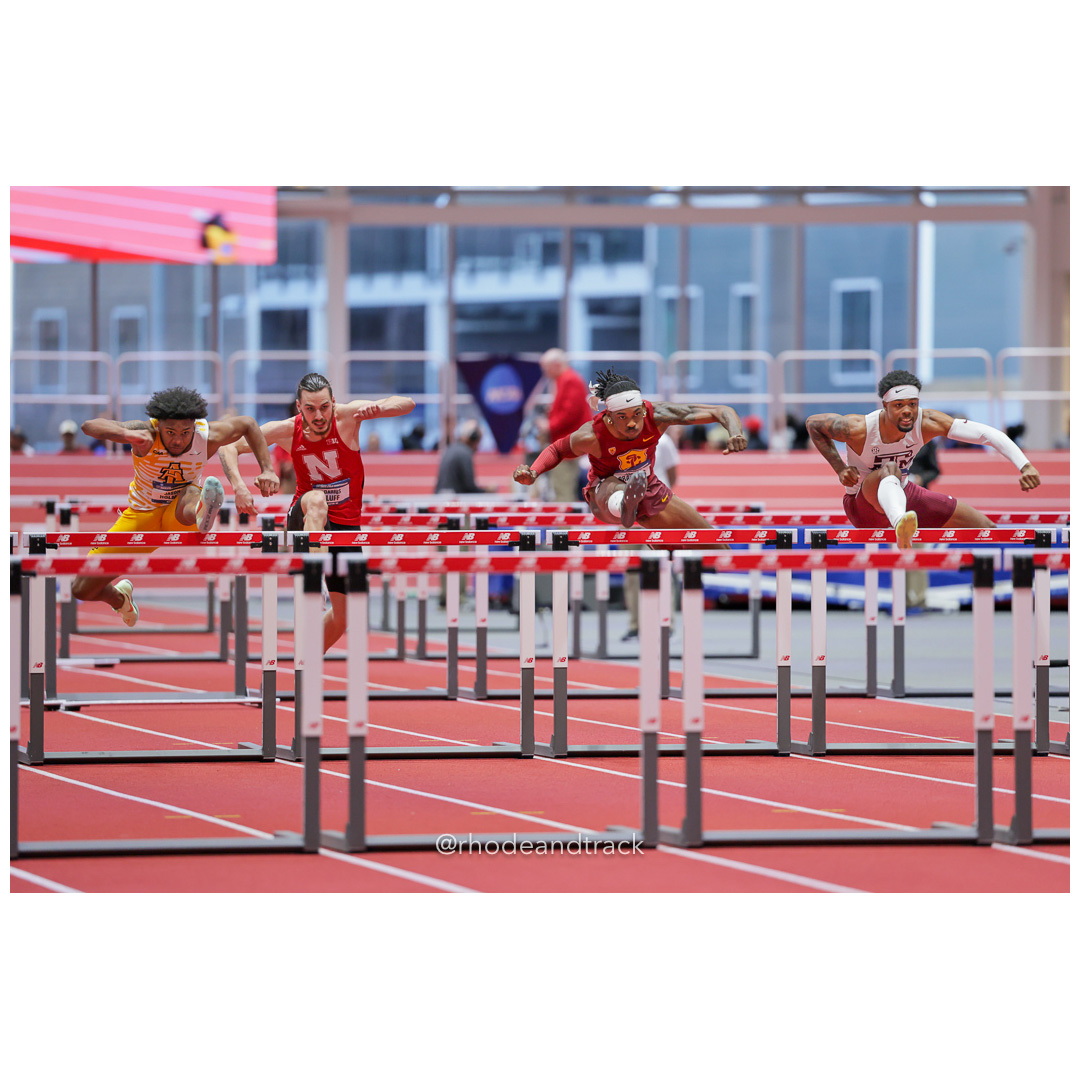 Johnny BRACKINS USC Jaqualon SCOTT Texas A&M Darius LUFF Nebraska Jason HOLMES N. Carolina A&T Mens 60m Hurdles 2024 NCAA Division 1 Finals…