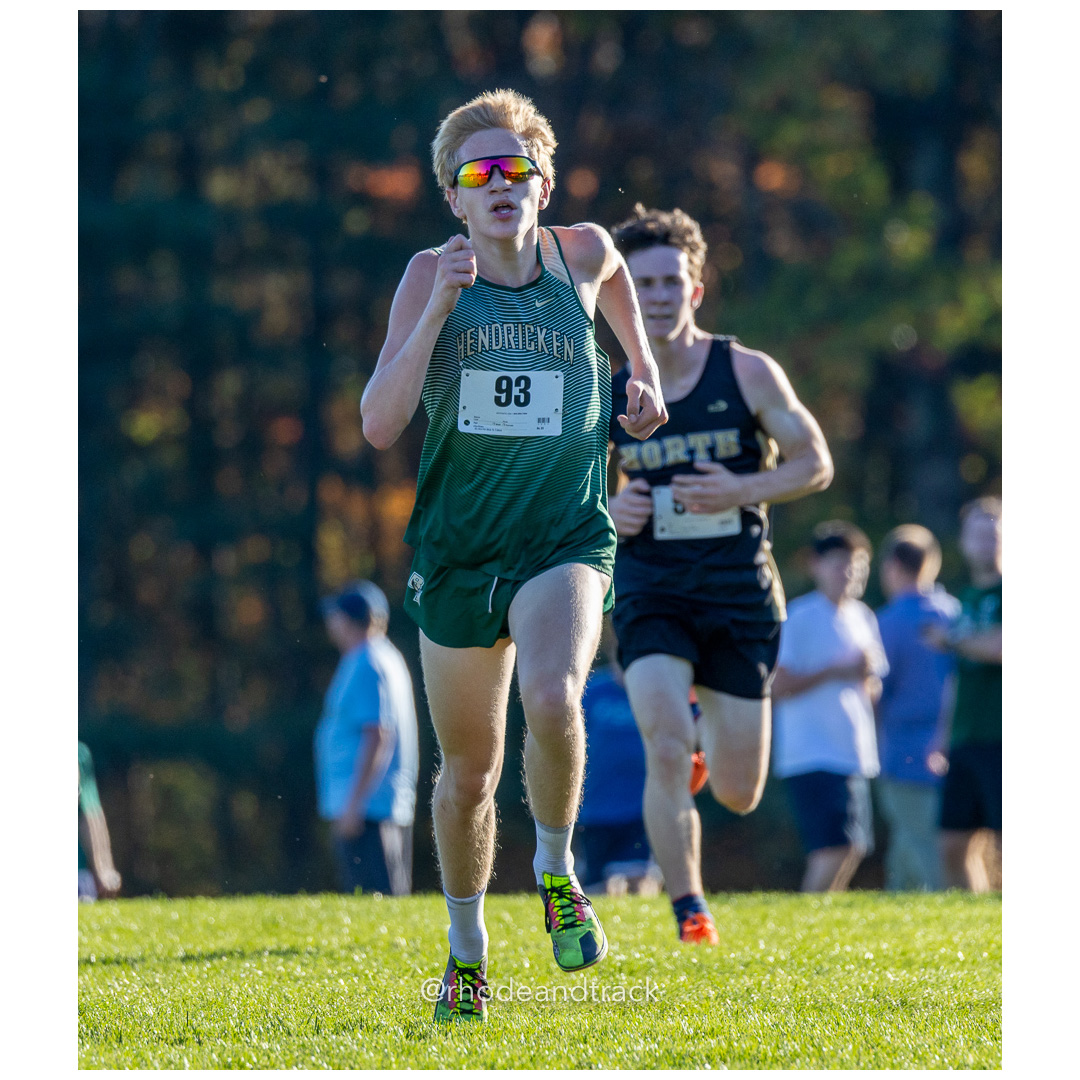 7 Stockford, Justin 9 Bishop Hendr  - Rhode Island Cross Country - Freshman State Championships - Deerfield Park, Smithfield, RI October 21, 2024 title=