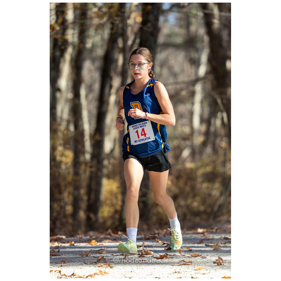Evelyn Lefort, Barrington at 2024 RIIL Cross Country Class Championships at Ponaganset High School, North Scituate, Rhode Island on October 26, 2024 title=