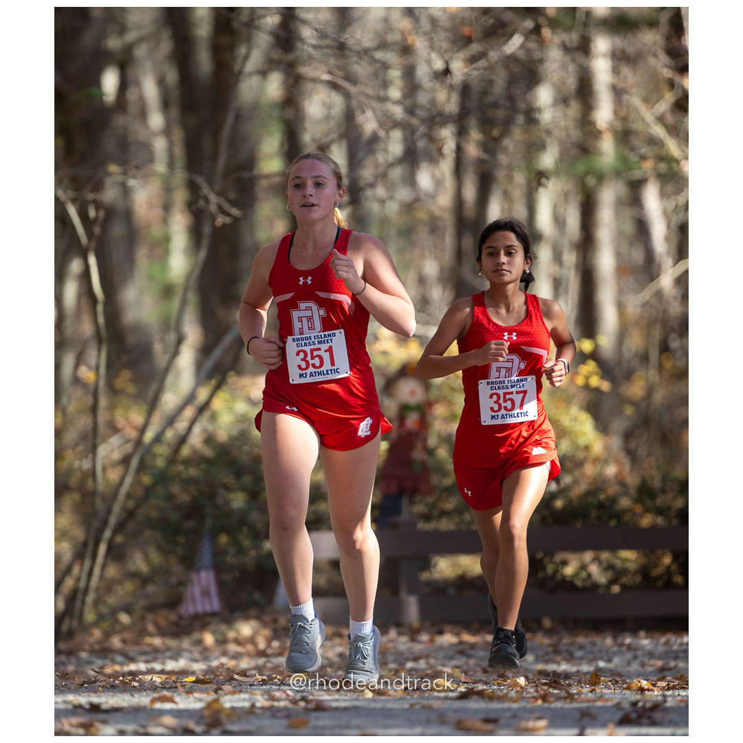 Sadie Gagnon, East Providence, Melany Sotomayor, East Providence at 2024 RIIL Cross Country Class Championships at Ponaganset High School, North Scituate, Rhode Island on October 26, 2024 title=