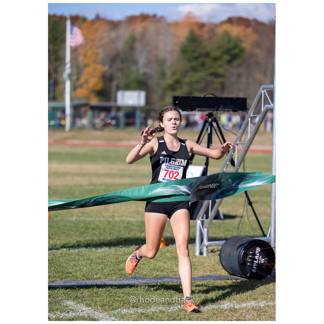 Keaney Bayha, Pilgrim, winner of Class A in 18:23.56 at 2024 RIIL Cross Country Class Championships at Ponaganset High School, North Scituate, Rhode Island on October 26, 2024 title=