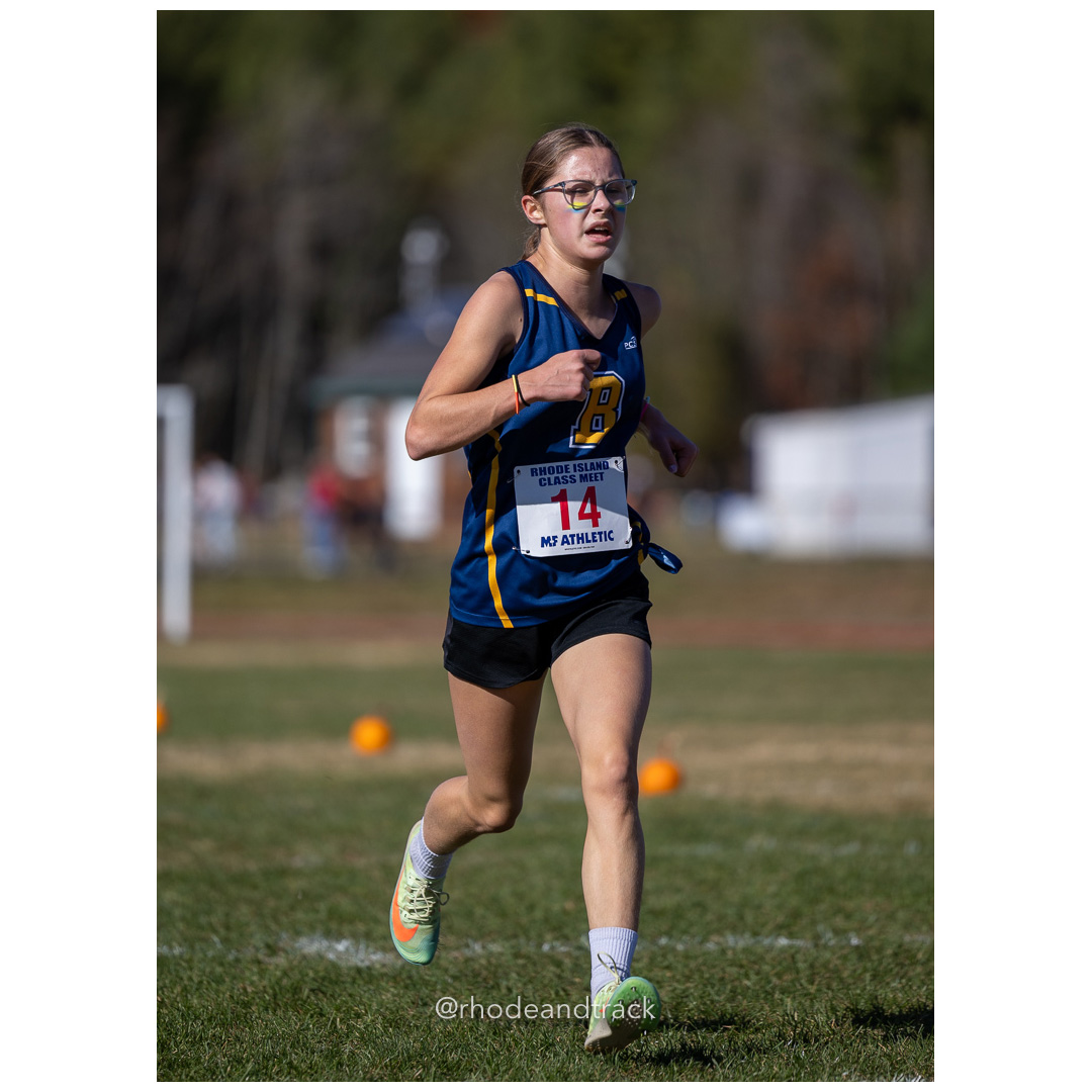 Evelyn Lefort, Barrington, at 2024 RIIL Cross Country Class Championships at Ponaganset High School, North Scituate, Rhode Island on October 26, 2024 title=