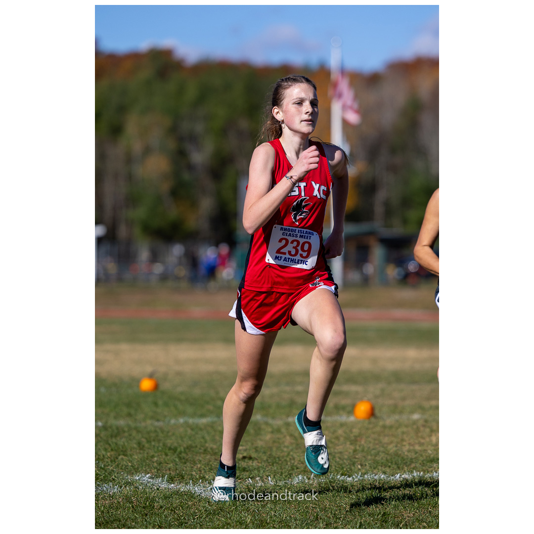 Lilliana Prendergast, Cranston West, at 2024 RIIL Cross Country Class Championships at Ponaganset High School, North Scituate, Rhode Island on October 26, 2024 title=
