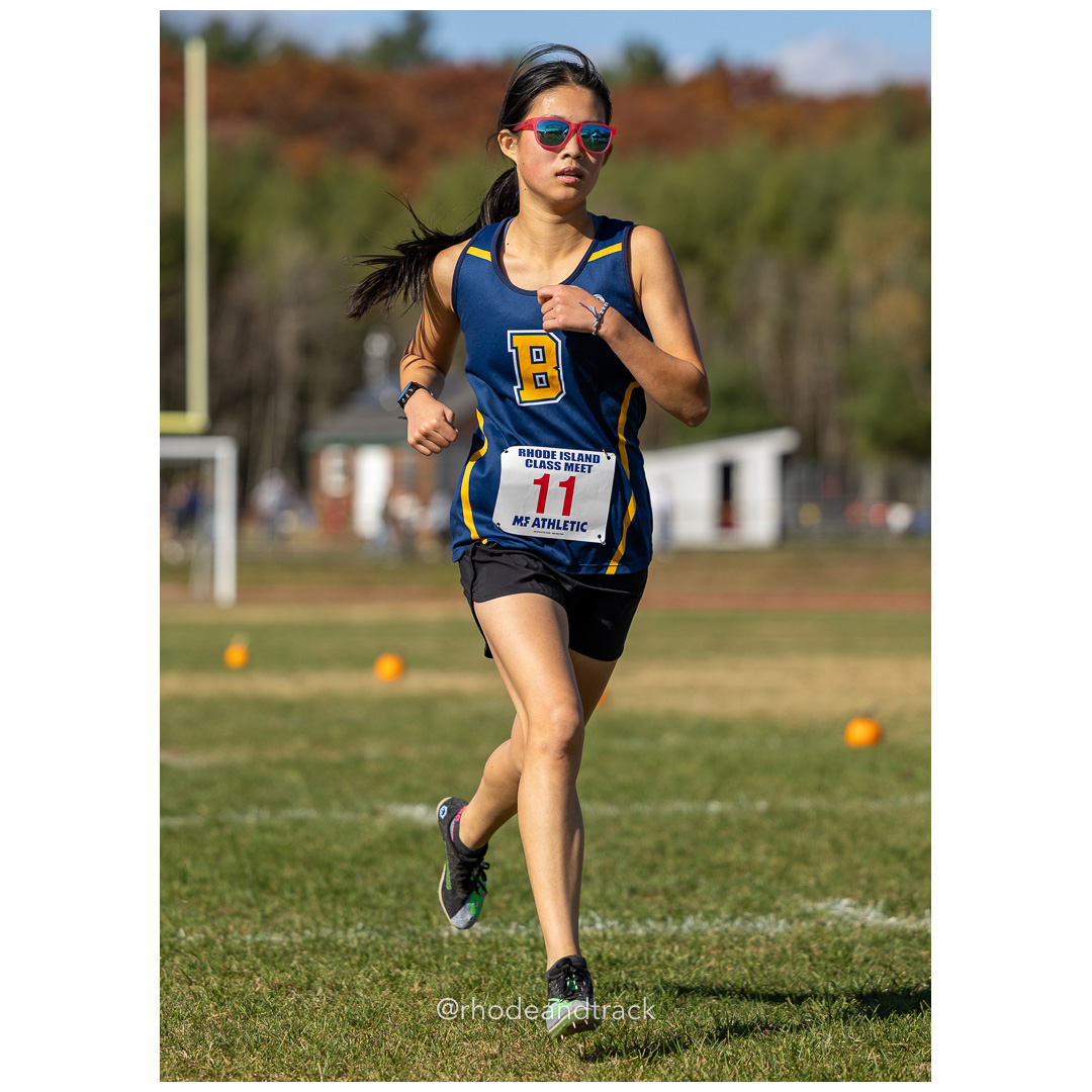 Mia He, Barrington, at 2024 RIIL Cross Country Class Championships at Ponaganset High School, North Scituate, Rhode Island on October 26, 2024 title=