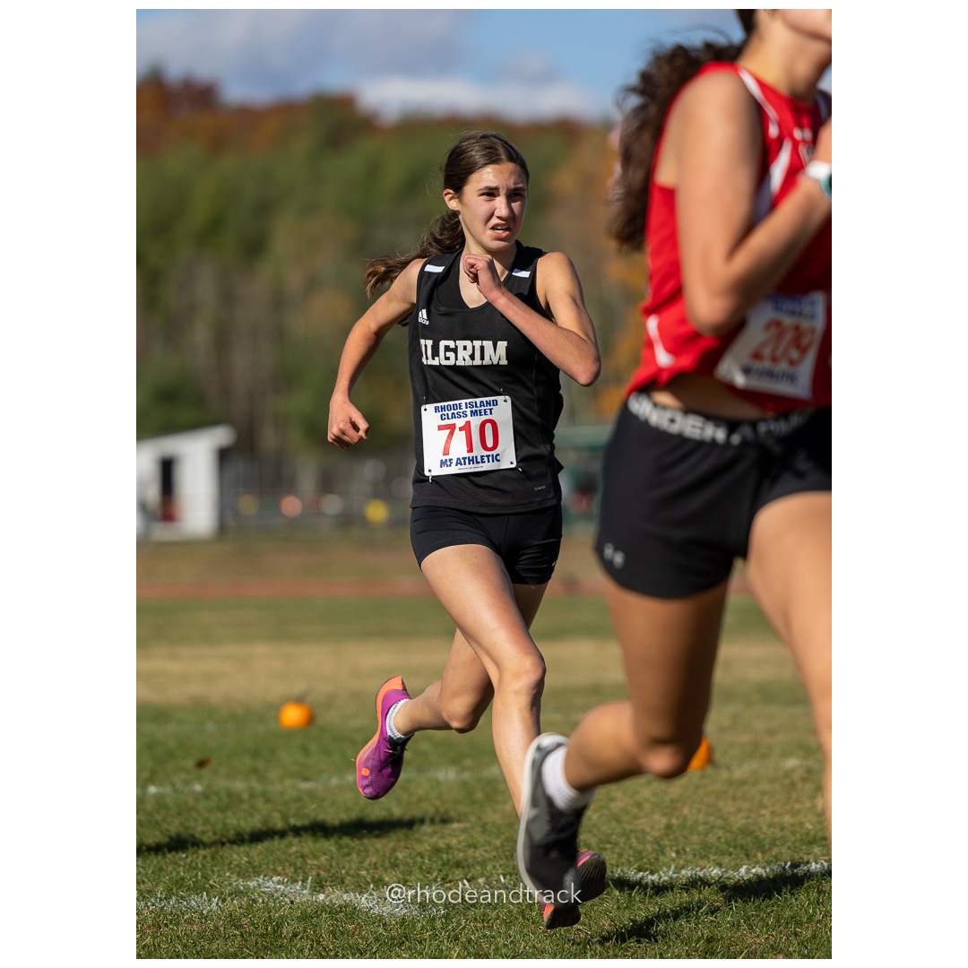Lia Wasilewski, Pilgrim, at 2024 RIIL Cross Country Class Championships at Ponaganset High School, North Scituate, Rhode Island on October 26, 2024 title=