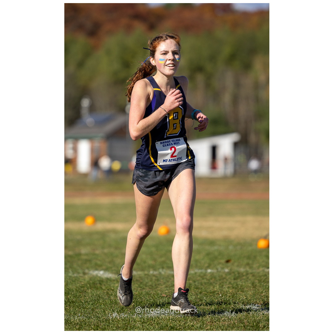 Faith Barrass, Barrington, at 2024 RIIL Cross Country Class Championships at Ponaganset High School, North Scituate, Rhode Island on October 26, 2024 title=
