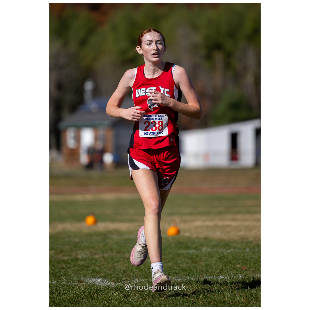 Bridget O'Donoghue, Cranston West, at 2024 RIIL Cross Country Class Championships at Ponaganset High School, North Scituate, Rhode Island on October 26, 2024 title=