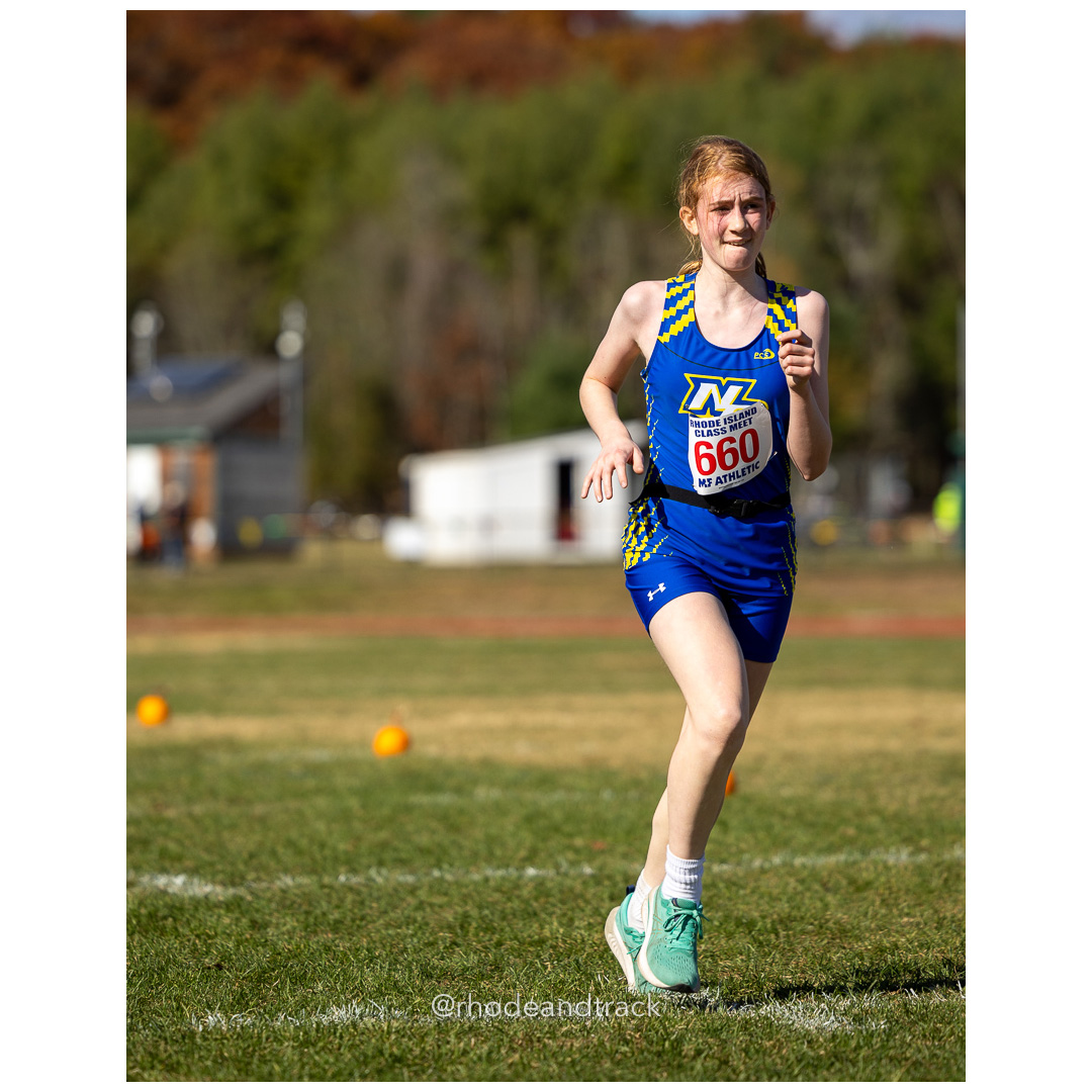 Elizabeth O'Connell, North Providence, at 2024 RIIL Cross Country Class Championships at Ponaganset High School, North Scituate, Rhode Island on October 26, 2024 title=