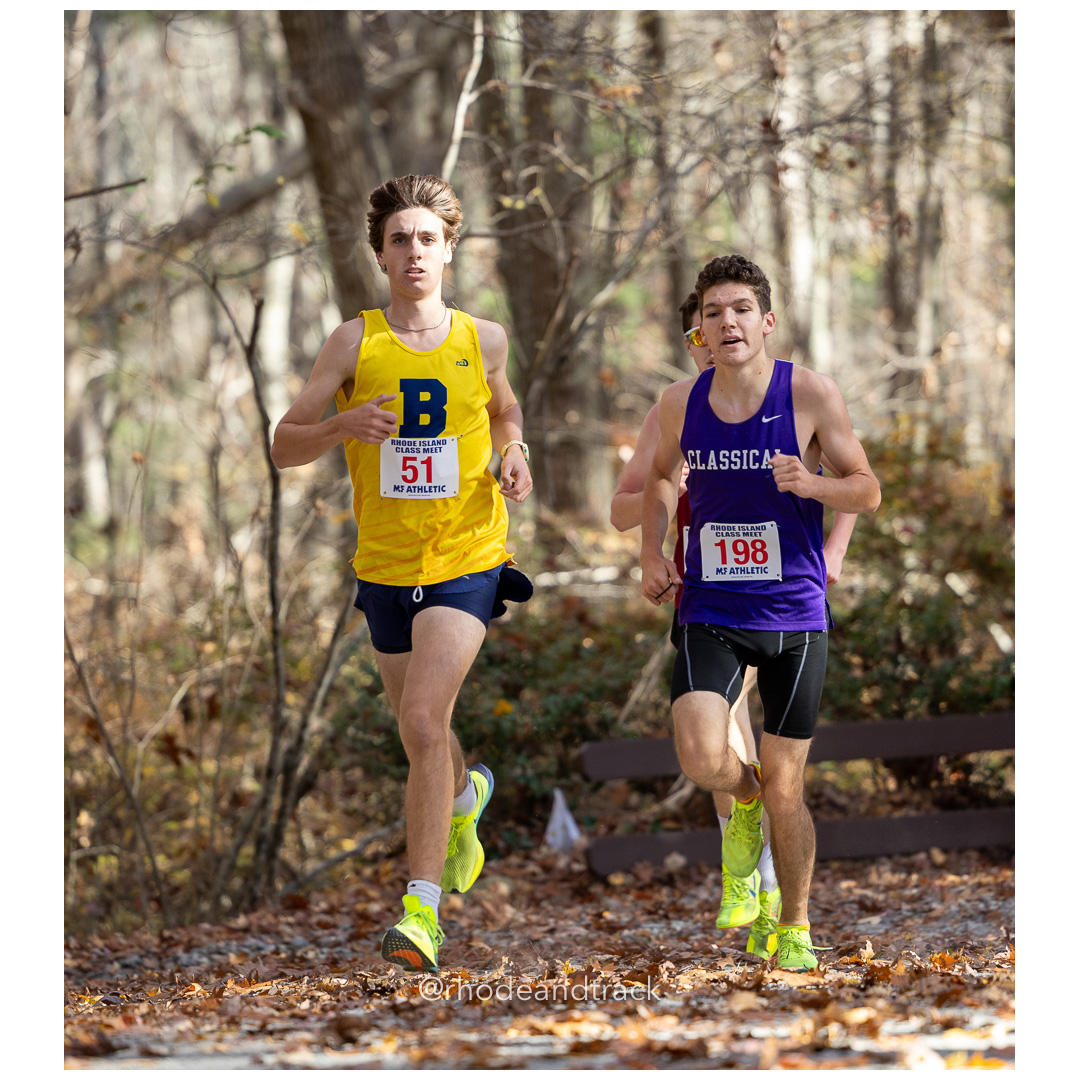 Myles Napolitano, Barrington, Tal Liebmann, Classical, at 2024 RIIL Cross Country Class Championships at Ponaganset High School, North Scituate, Rhode Island on October 26, 2024 title=
