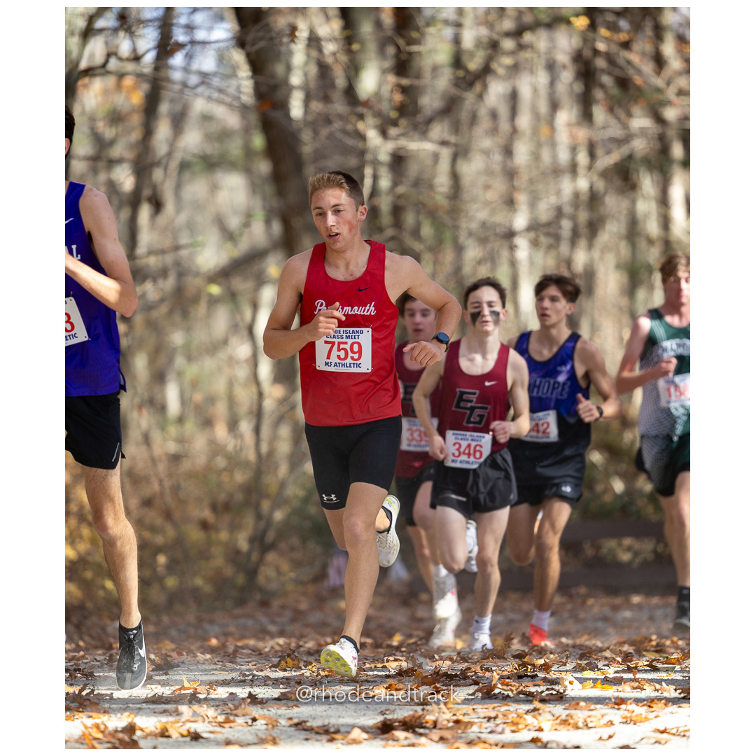 Caiden McHale, Portsmouth, at 2024 RIIL Cross Country Class Championships at Ponaganset High School, North Scituate, Rhode Island on October 26, 2024 title=