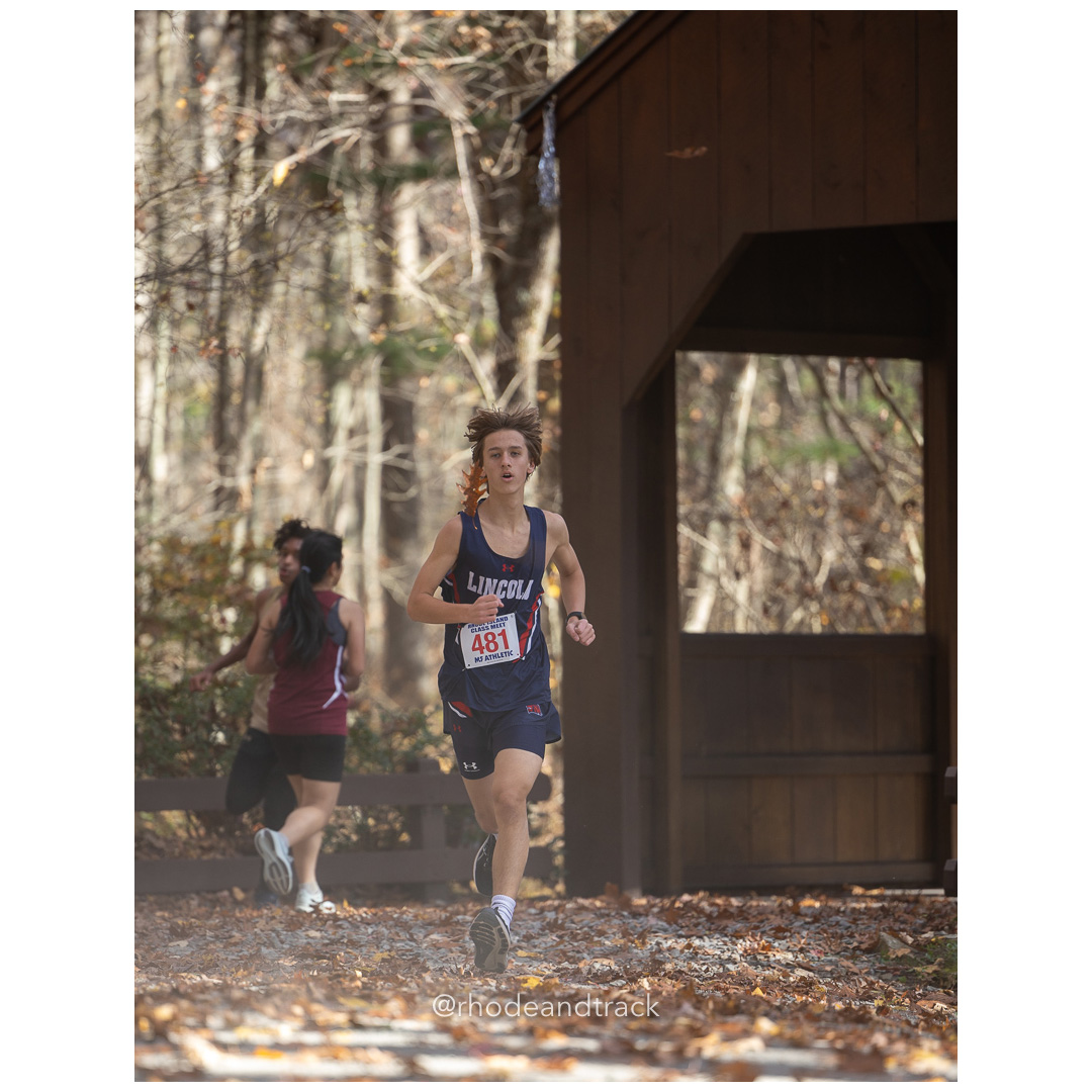 George Ackerman, Lincoln, at 2024 RIIL Cross Country Class Championships at Ponaganset High School, North Scituate, Rhode Island on October 26, 2024 title=
