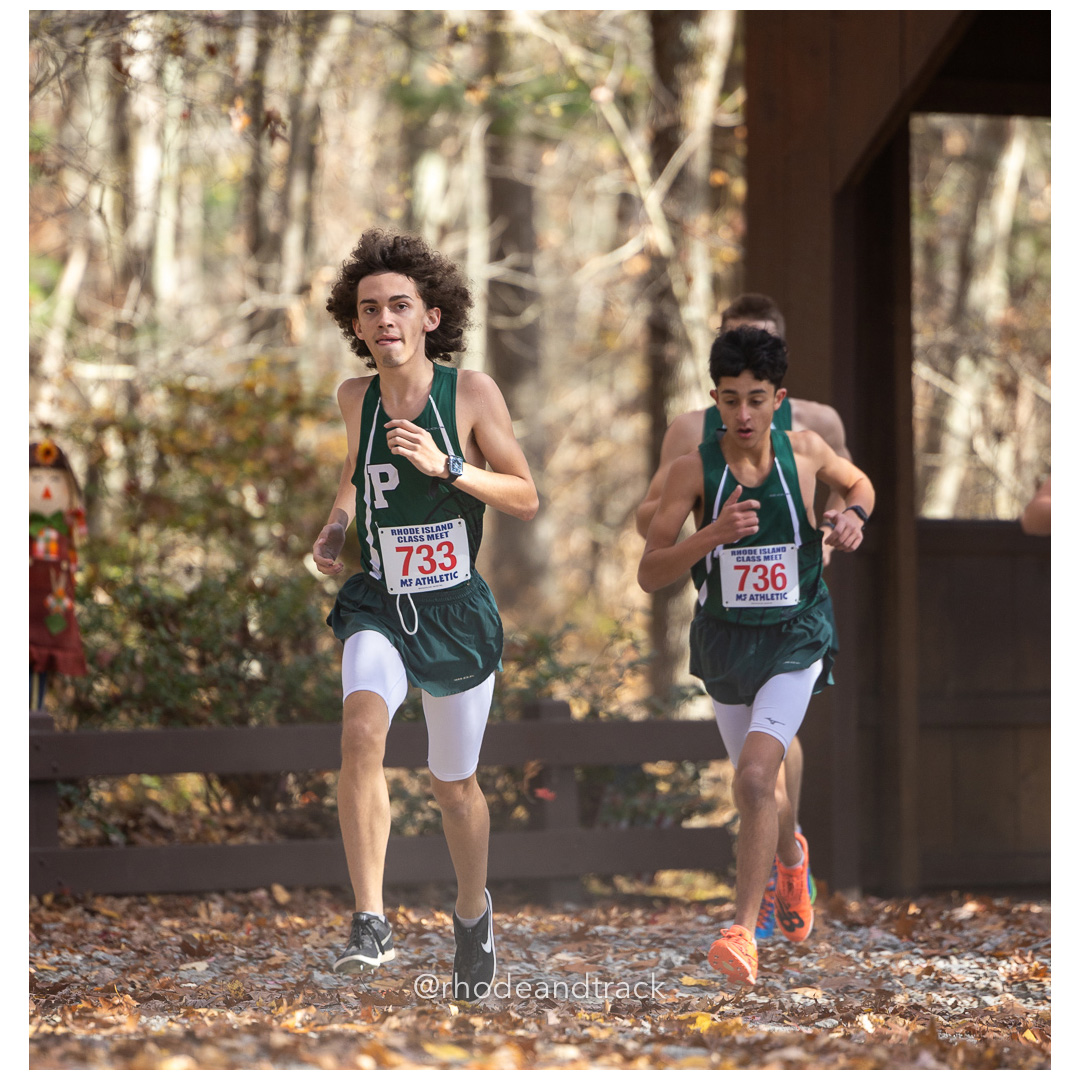 Jaycob DeRoche, Ponaganset, Jay Finklestein, Ponaganset, at 2024 RIIL Cross Country Class Championships at Ponaganset High School, North Scituate, Rhode Island on October 26, 2024 title=