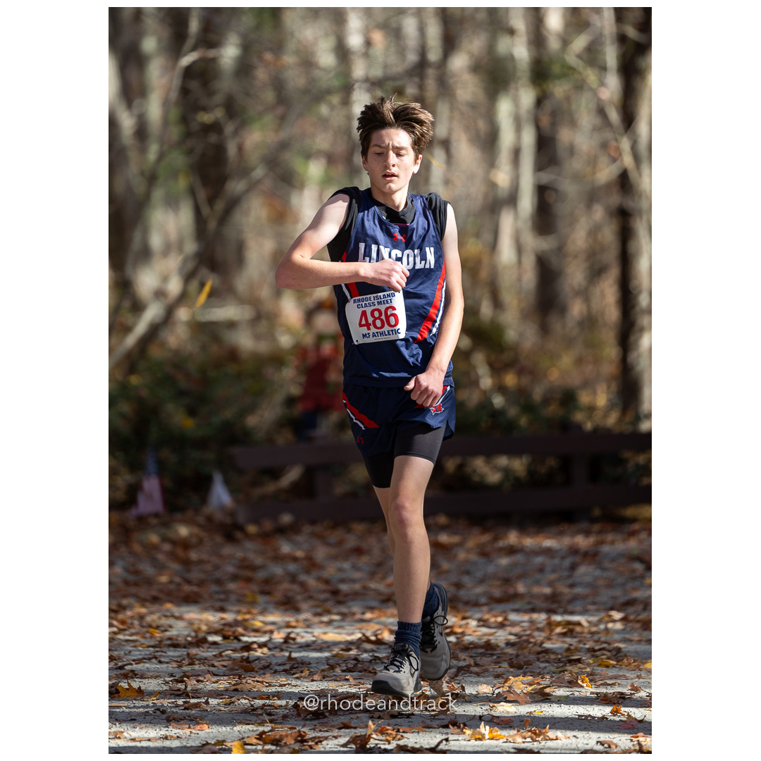 Benjamin Hicks, Lincoln, at 2024 RIIL Cross Country Class Championships at Ponaganset High School, North Scituate, Rhode Island on October 26, 2024 title=