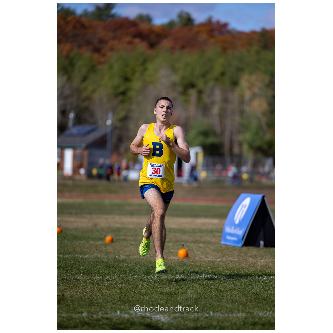 Connor Curran, Barrington, at 2024 RIIL Cross Country Class Championships at Ponaganset High School, North Scituate, Rhode Island on October 26, 2024 title=