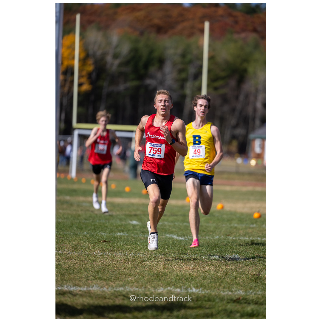 Caiden McHale, Portsmouth, at 2024 RIIL Cross Country Class Championships at Ponaganset High School, North Scituate, Rhode Island on October 26, 2024 title=