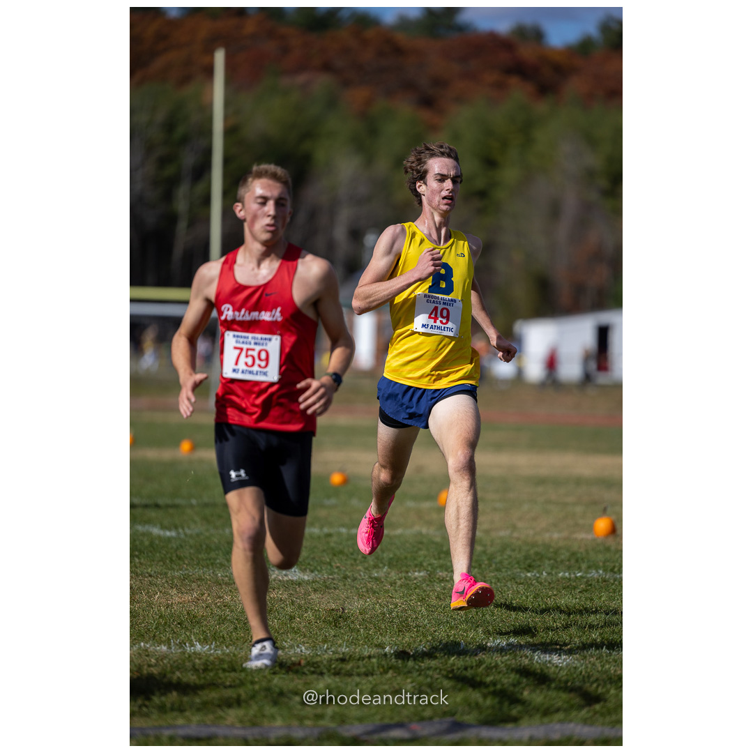 Fritz Muehlbauer, Barrington, at 2024 RIIL Cross Country Class Championships at Ponaganset High School, North Scituate, Rhode Island on October 26, 2024 title=
