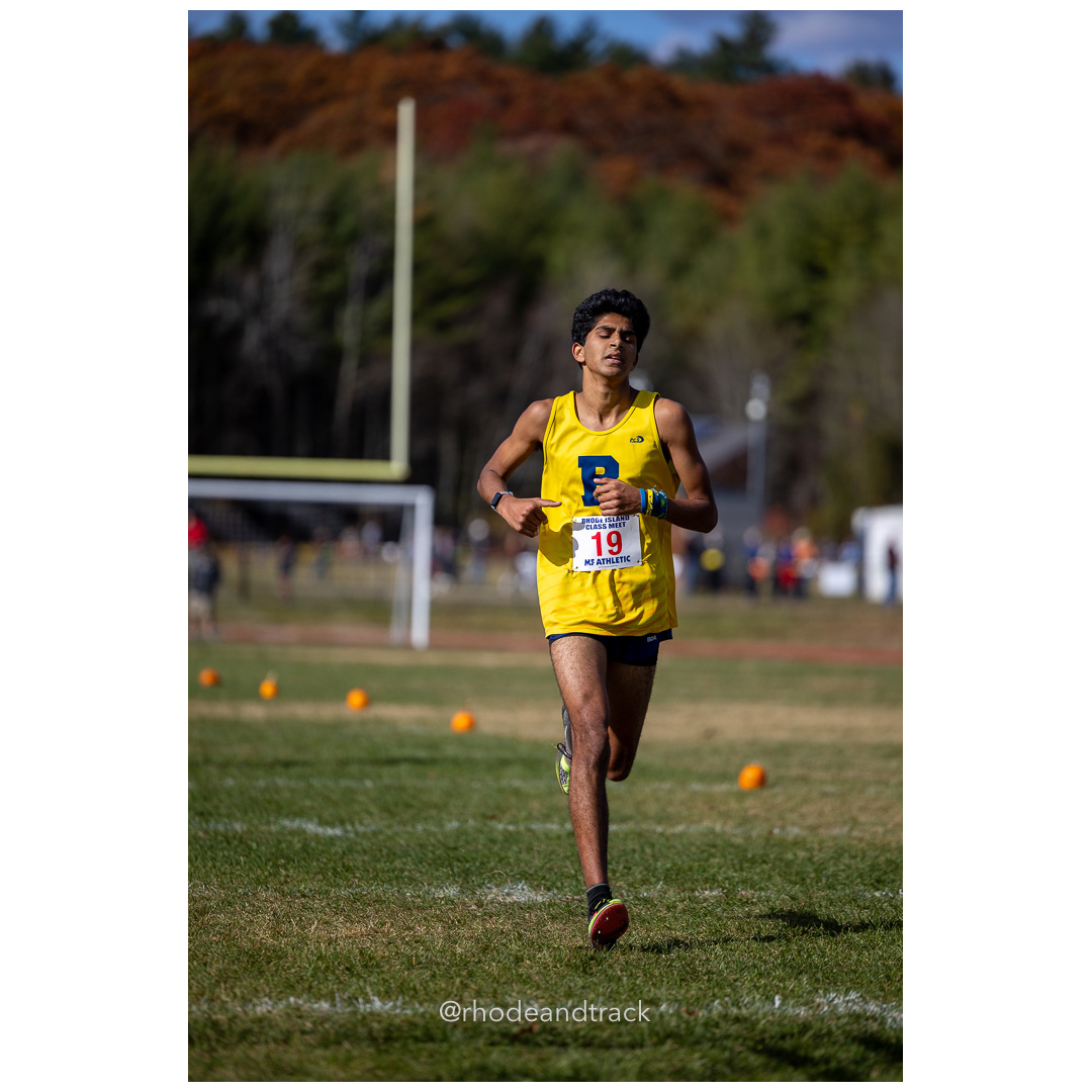 Neal Bansal, Barrington, at 2024 RIIL Cross Country Class Championships at Ponaganset High School, North Scituate, Rhode Island on October 26, 2024 title=