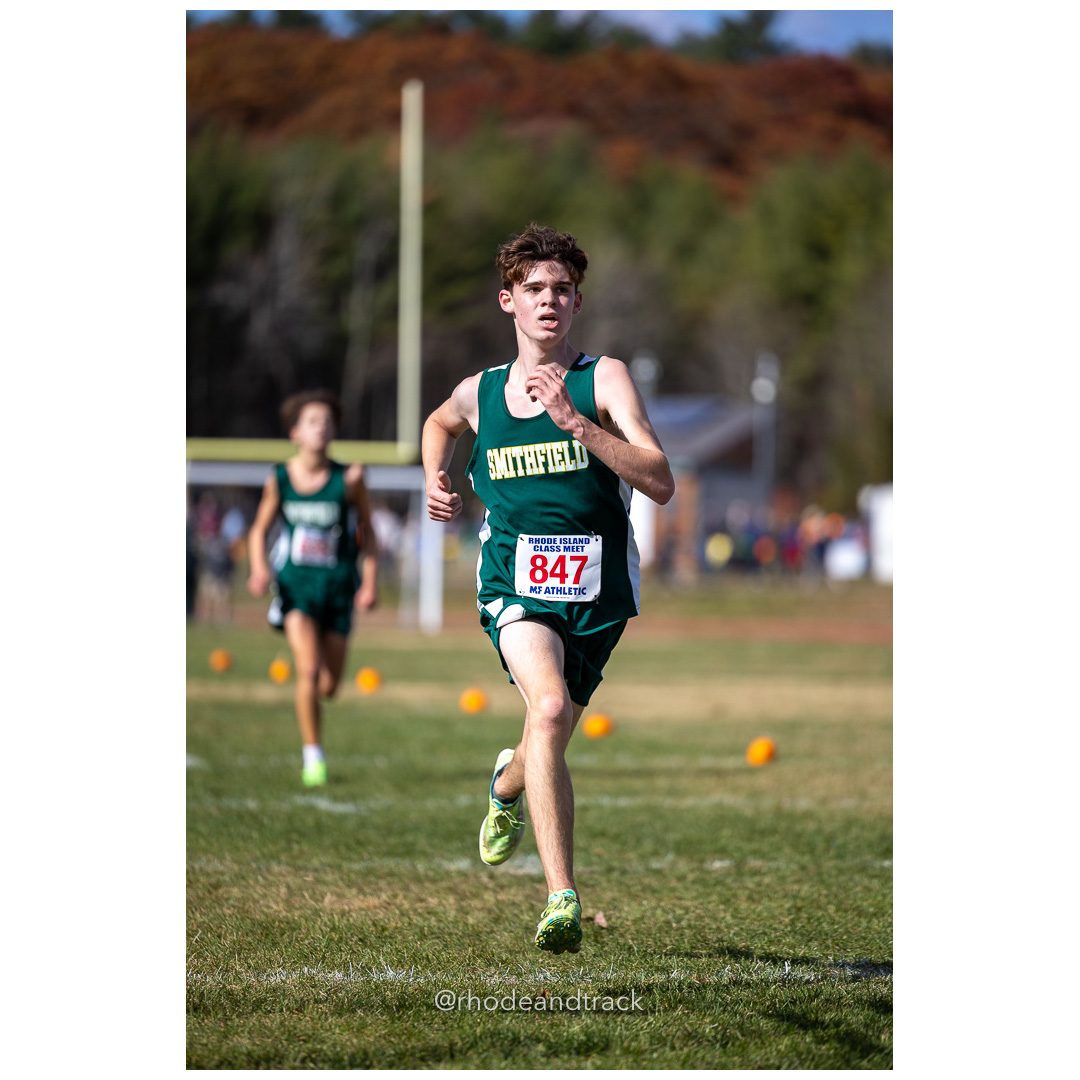 Mason Smith, Smithfield, at 2024 RIIL Cross Country Class Championships at Ponaganset High School, North Scituate, Rhode Island on October 26, 2024 title=