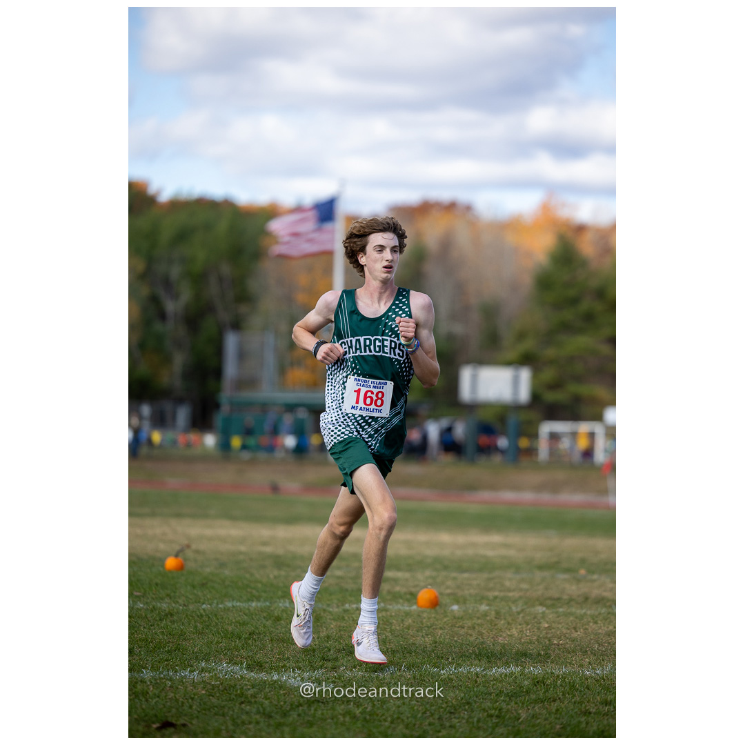 Everett Knerr, Chariho, at 2024 RIIL Cross Country Class Championships at Ponaganset High School, North Scituate, Rhode Island on October 26, 2024 title=