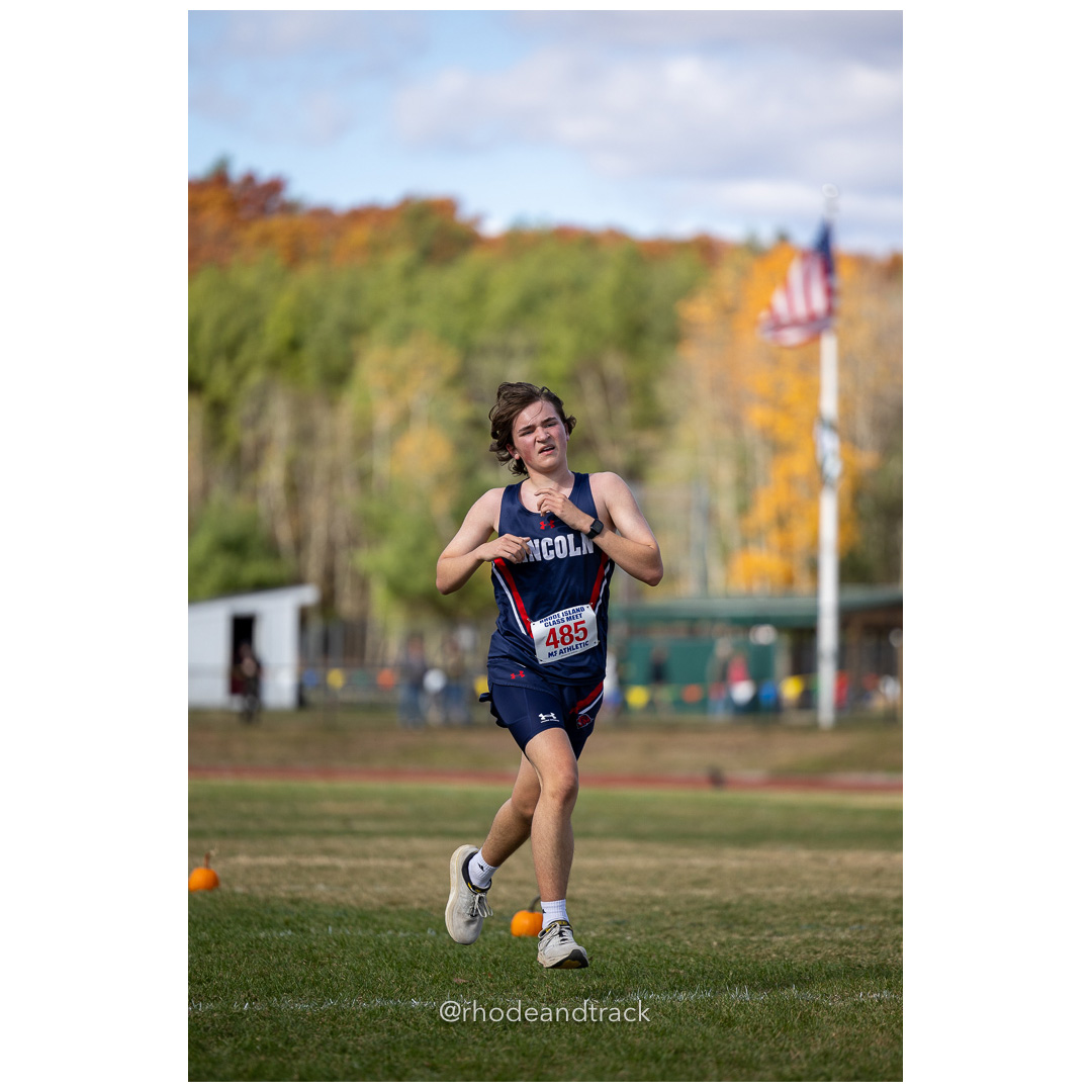 Caden Derenthal, Lincoln, at 2024 RIIL Cross Country Class Championships at Ponaganset High School, North Scituate, Rhode Island on October 26, 2024 title=