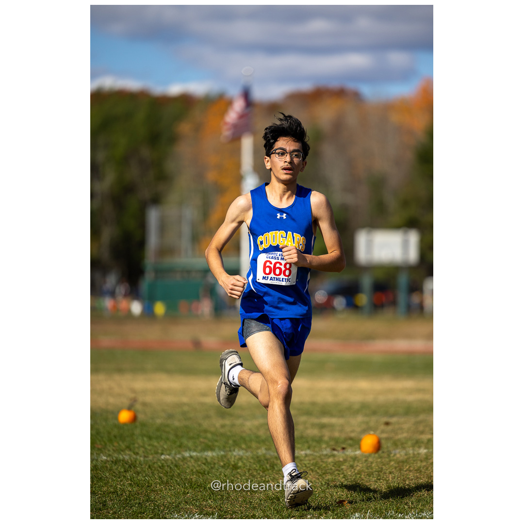Bryan Morales, North Providence, at 2024 RIIL Cross Country Class Championships at Ponaganset High School, North Scituate, Rhode Island on October 26, 2024 title=