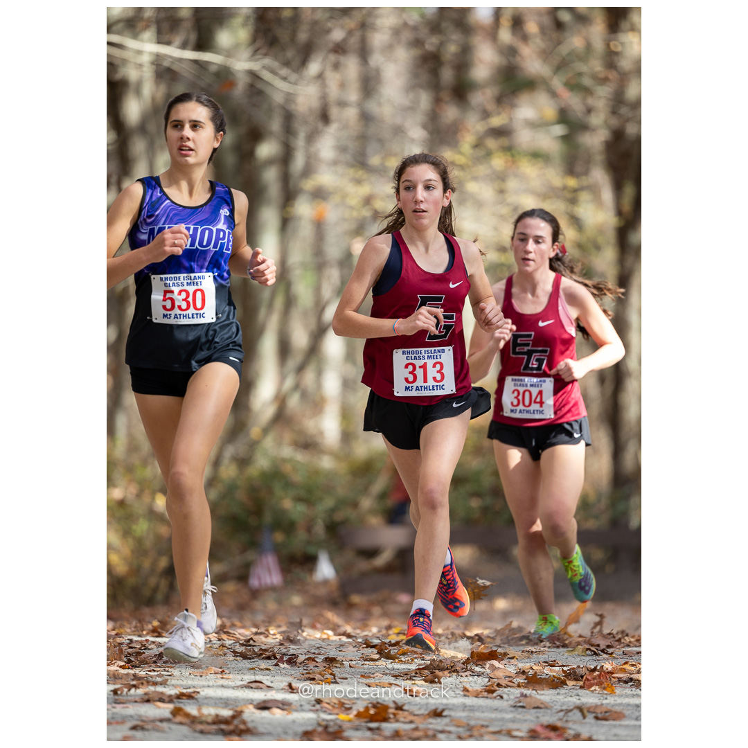 Ali Walsh, East Greenwich, Emily Clarke, East Greenwich, at 2024 RIIL Cross Country Class Championships at Ponaganset High School, North Scituate, Rhode Island on October 26, 2024 title=