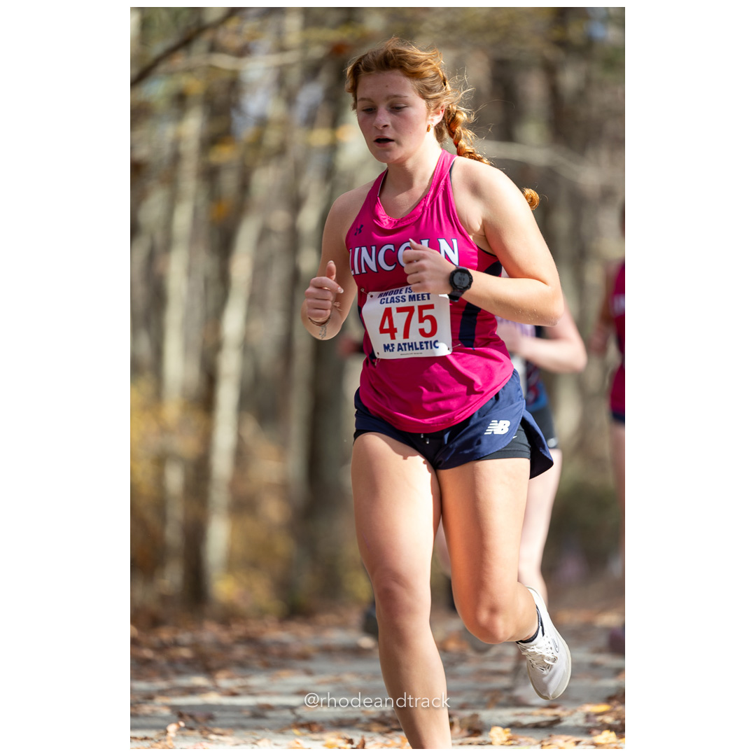 Molly Halliwell, Lincoln, at 2024 RIIL Cross Country Class Championships at Ponaganset High School, North Scituate, Rhode Island on October 26, 2024 title=