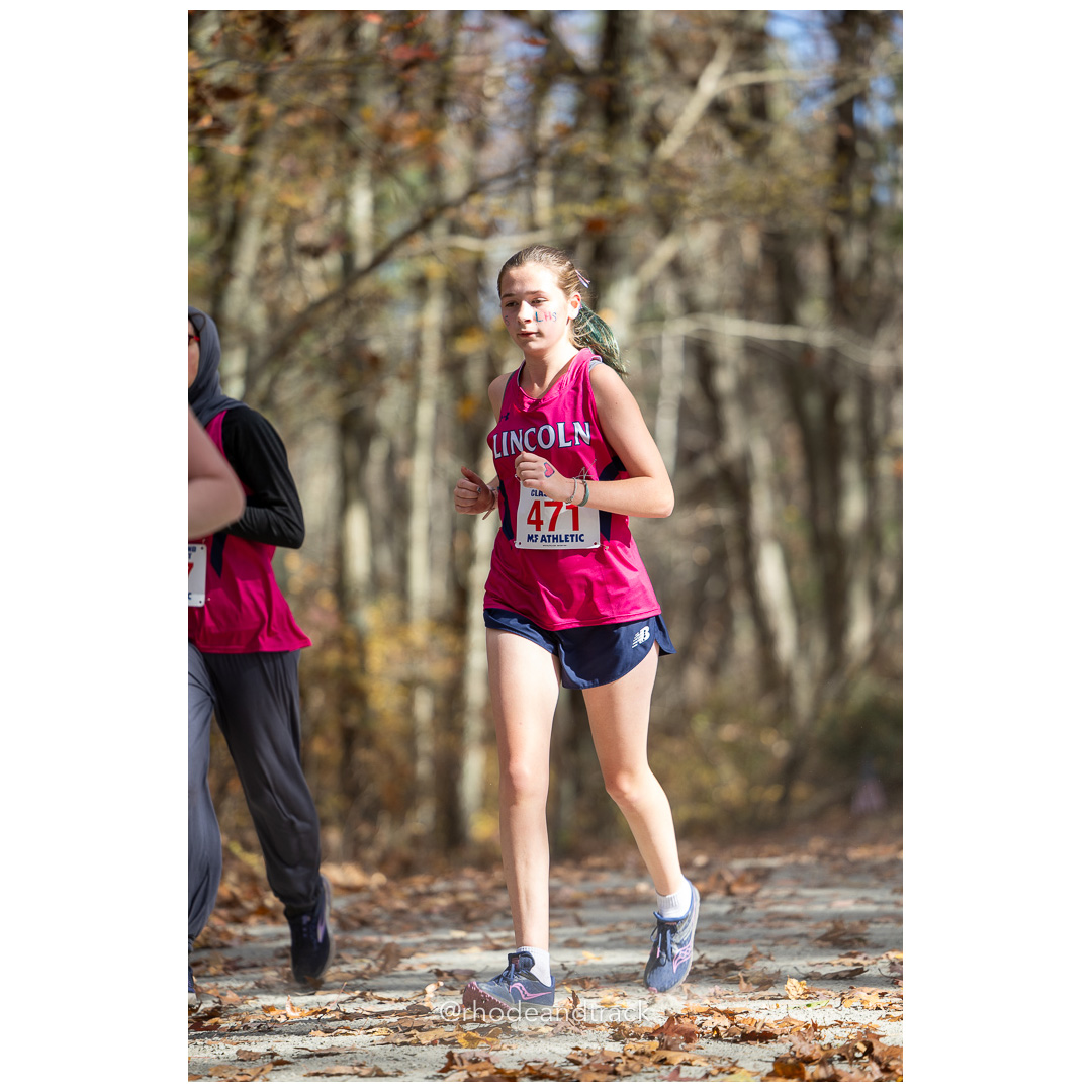 Meredith Evans, Lincoln, at 2024 RIIL Cross Country Class Championships at Ponaganset High School, North Scituate, Rhode Island on October 26, 2024 title=