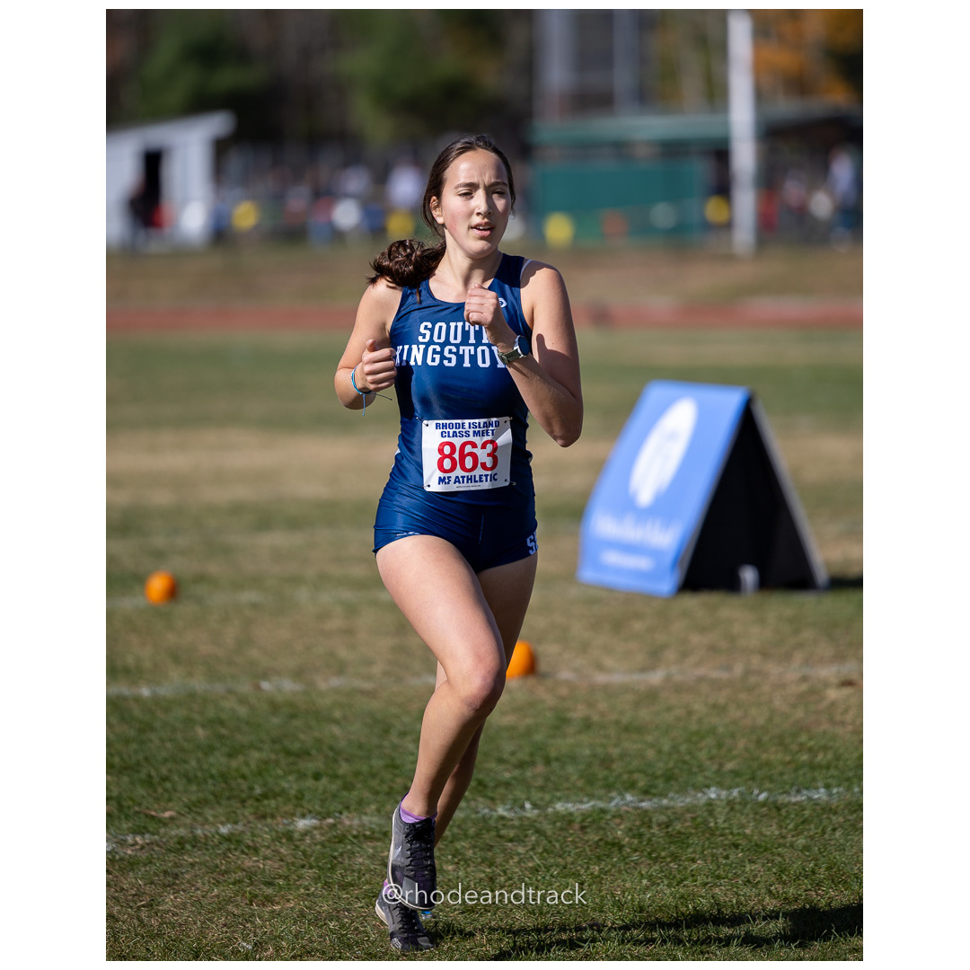 Emma Soffientino, South Kingstown, at 2024 RIIL Cross Country Class Championships at Ponaganset High School, North Scituate, Rhode Island on October 26, 2024 title=