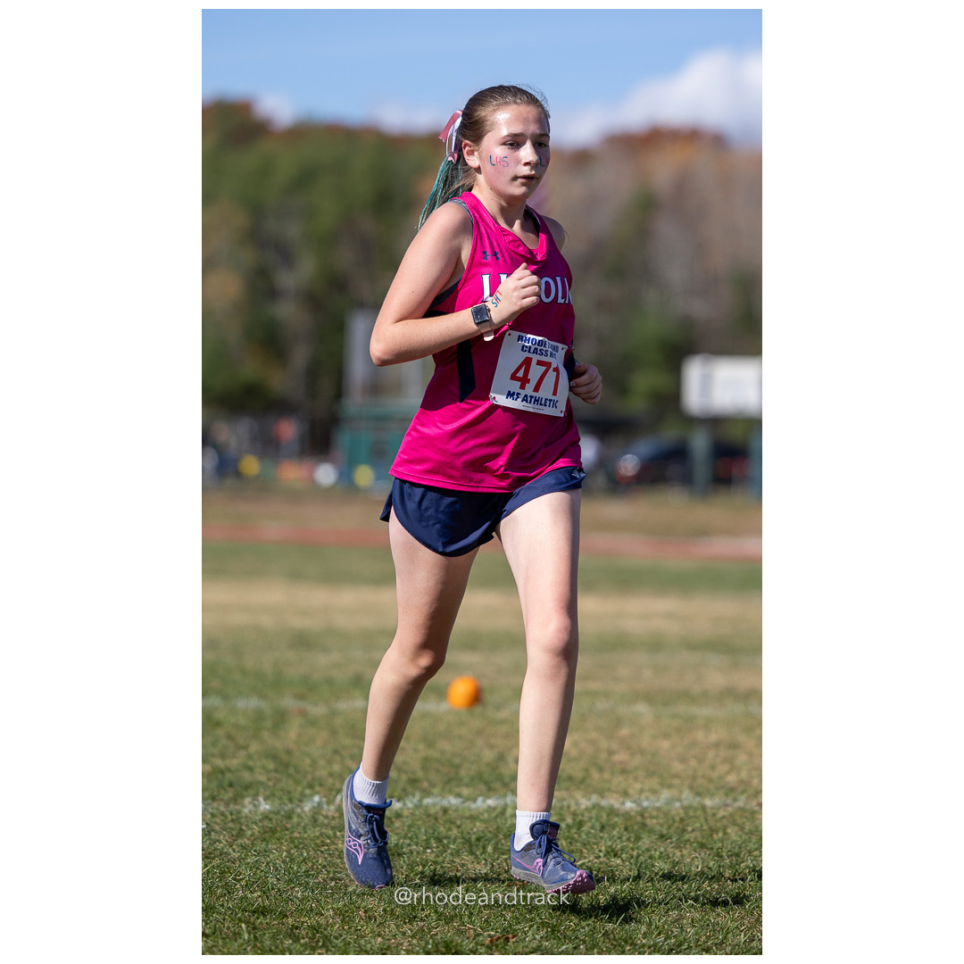 Meredith Evans, Lincoln, at 2024 RIIL Cross Country Class Championships at Ponaganset High School, North Scituate, Rhode Island on October 26, 2024 title=