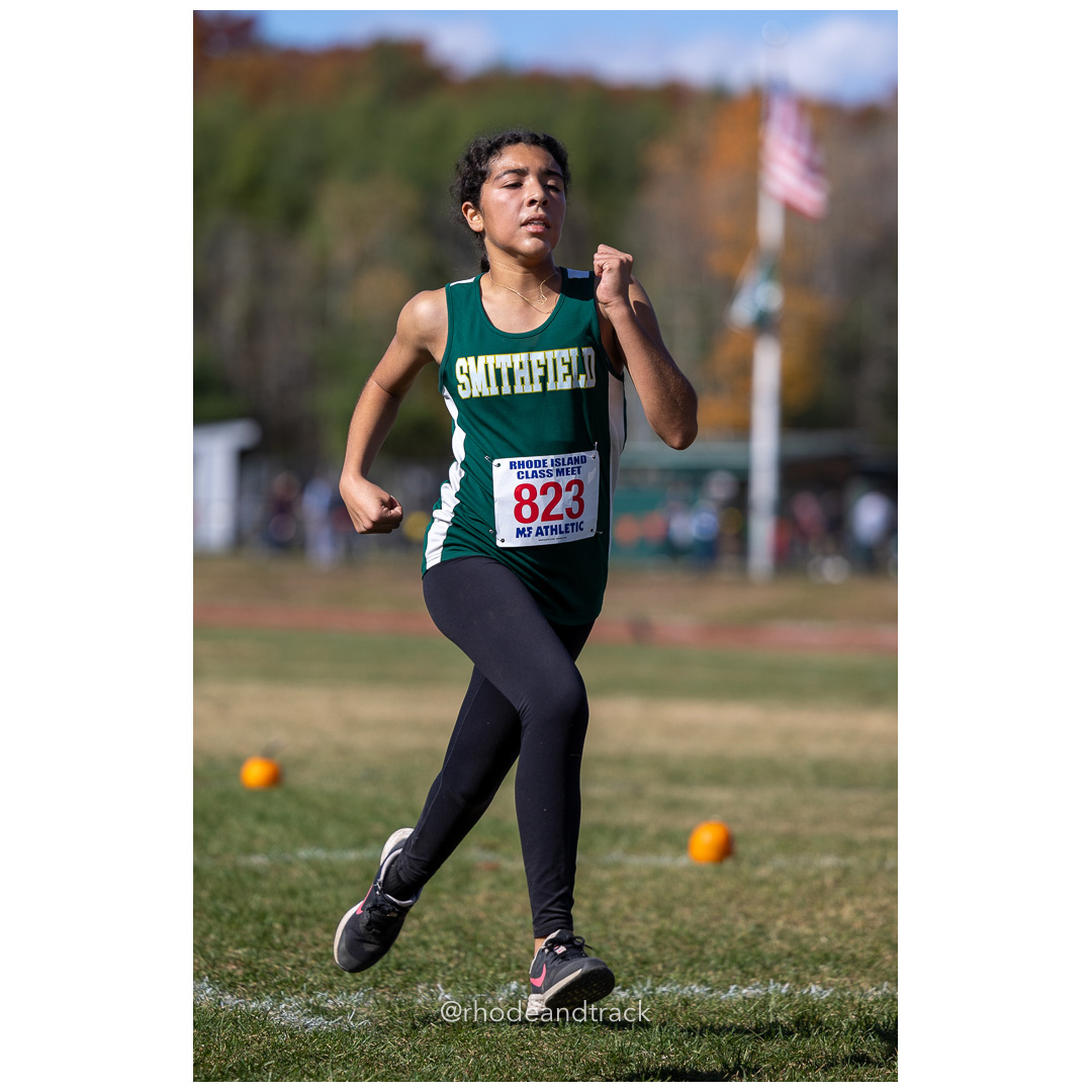 Kenza Barkouchi, Smithfield, at 2024 RIIL Cross Country Class Championships at Ponaganset High School, North Scituate, Rhode Island on October 26, 2024 title=