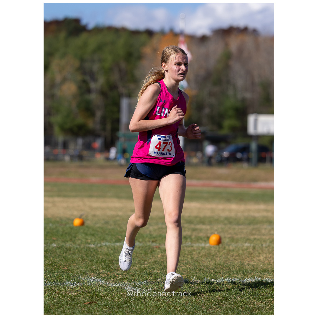 Gea Gilson, Lincoln, at 2024 RIIL Cross Country Class Championships at Ponaganset High School, North Scituate, Rhode Island on October 26, 2024 title=