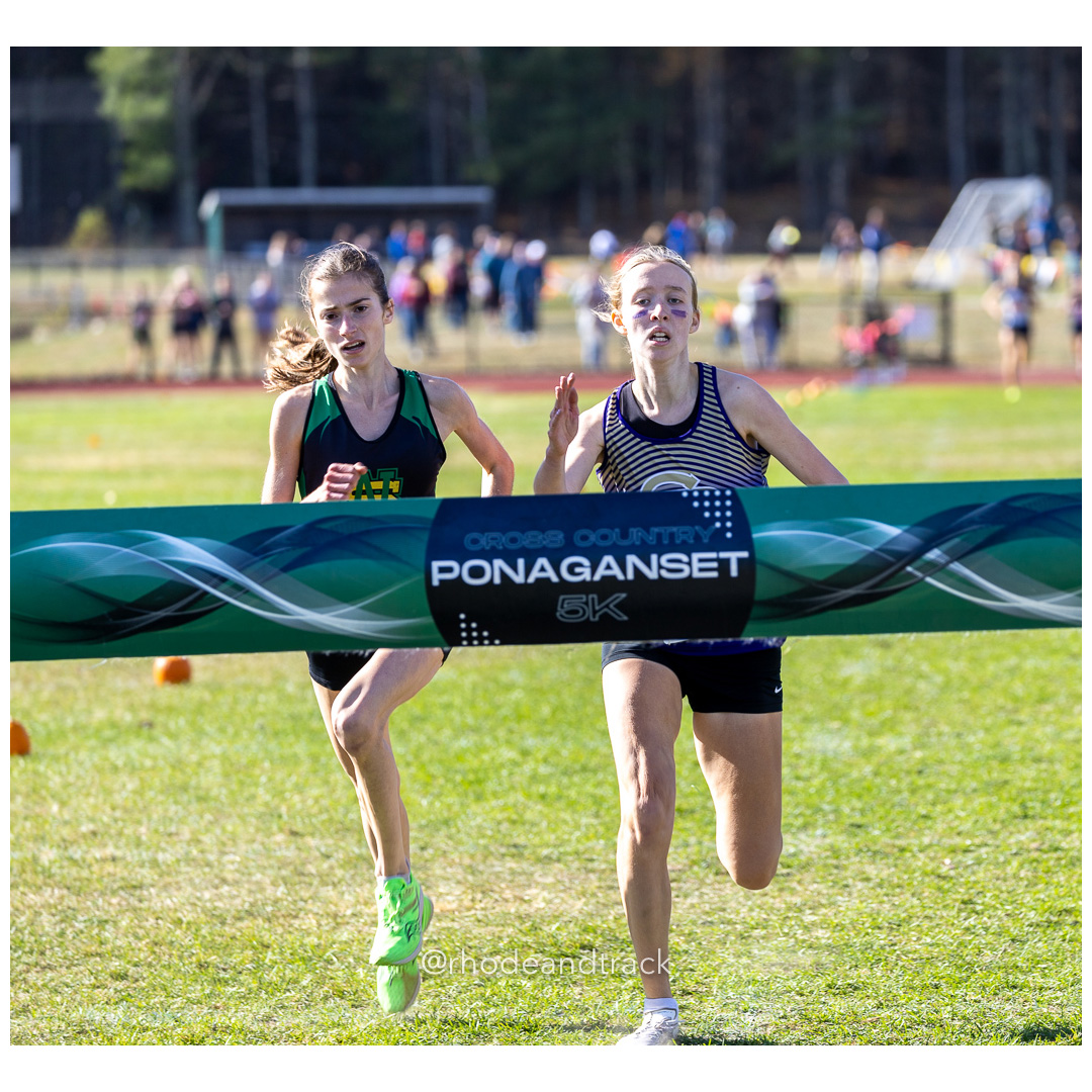 Julia Dowling, North Smithfield, Mackenzie Lickert, St. Raphael, at 2024 RIIL Cross Country Class Championships at Ponaganset High School, North Scituate, Rhode Island on October 26, 2024 title=