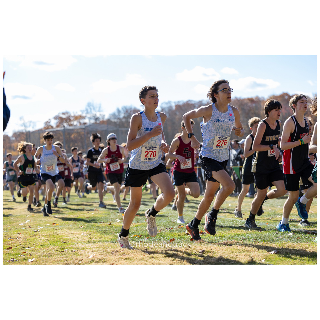 Tyler Pinch, Cumberland, Logan Wild, Cumberland, at 2024 RIIL Cross Country Class Championships at Ponaganset High School, North Scituate, Rhode Island on October 26, 2024 title=