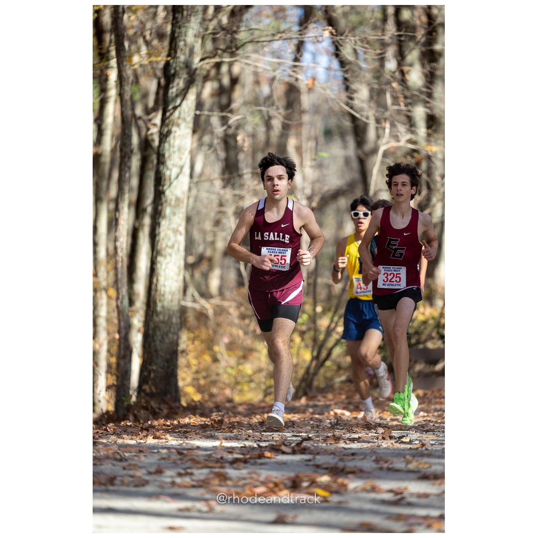 Max Mousseau, La Salle, Thomas Durfey, East Greenwich, at 2024 RIIL Cross Country Class Championships at Ponaganset High School, North Scituate, Rhode Island on October 26, 2024 title=