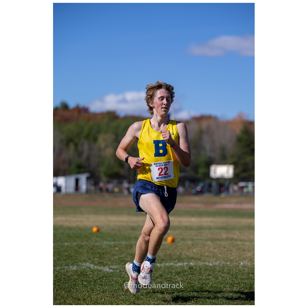 Sam Bishop, Barrington, at 2024 RIIL Cross Country Class Championships at Ponaganset High School, North Scituate, Rhode Island on October 26, 2024 title=