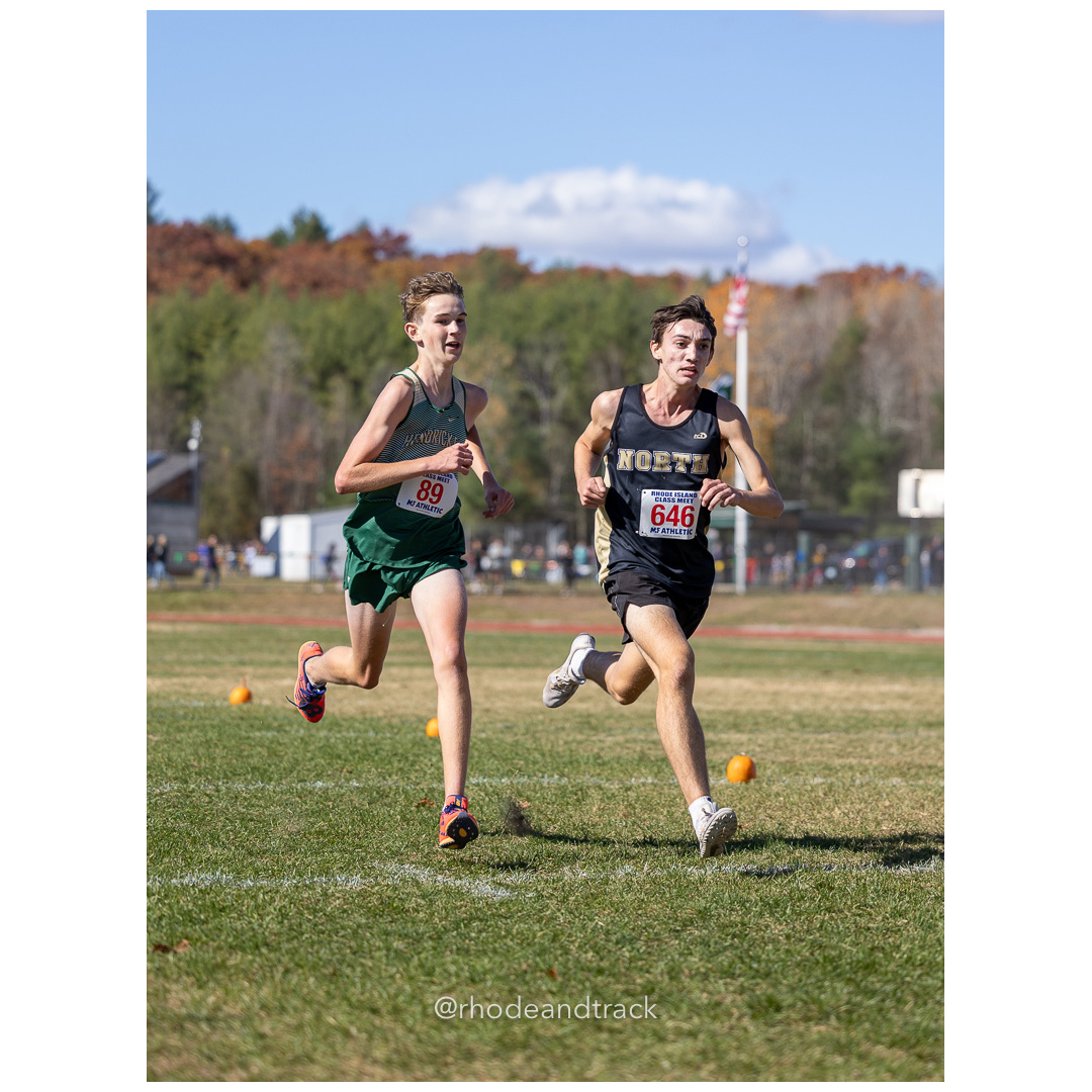 Andrew Williams, Hendricken, Alex Turcotte, North Kingstown, at 2024 RIIL Cross Country Class Championships at Ponaganset High School, North Scituate, Rhode Island on October 26, 2024 title=