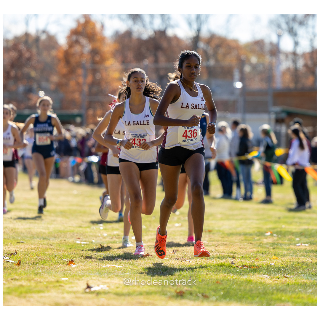 Aleyah Liberato, La Salle, Satyarupaa Mohan, La Salle, at 2024 RIIL Cross Country Class Championships at Ponaganset High School, North Scituate, Rhode Island on October 26, 2024 title=