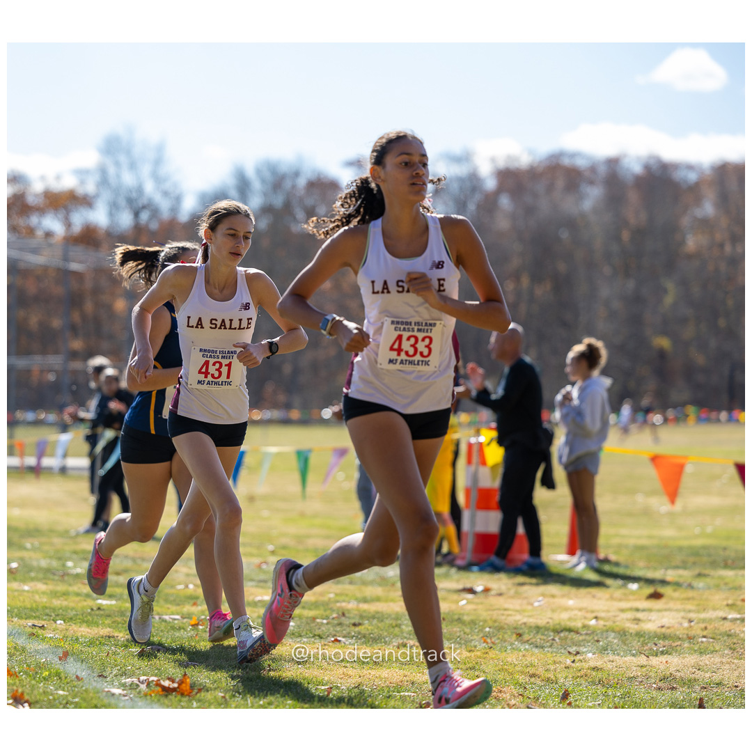 Gemma Kent, La Salle, Aleyah Liberato, La Salle, at 2024 RIIL Cross Country Class Championships at Ponaganset High School, North Scituate, Rhode Island on October 26, 2024 title=