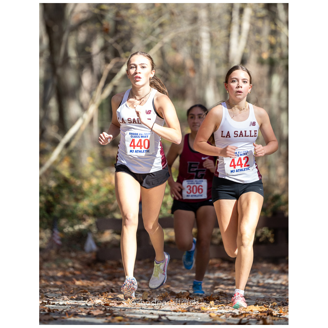 Madison Studley, La Salle, Ava Trombino, La Salle, at 2024 RIIL Cross Country Class Championships at Ponaganset High School, North Scituate, Rhode Island on October 26, 2024 title=