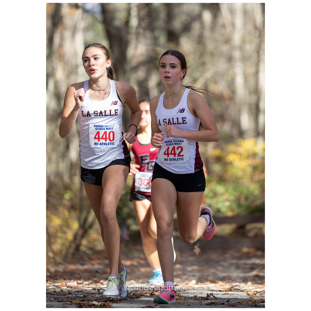 Madison Studley, La Salle, Ava Trombino, La Salle, at 2024 RIIL Cross Country Class Championships at Ponaganset High School, North Scituate, Rhode Island on October 26, 2024 title=