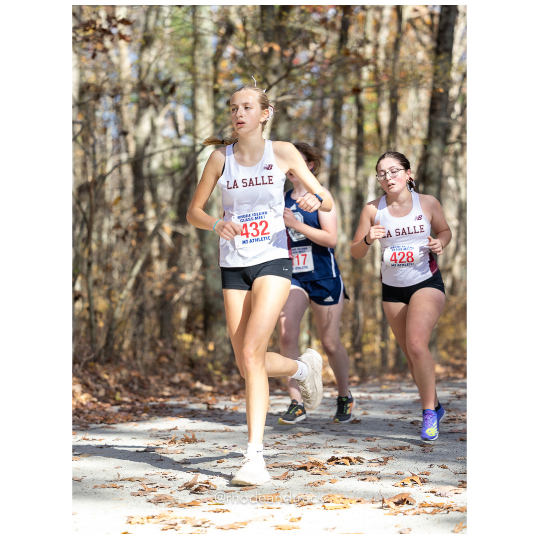 Jillian Lewis, La Salle, Gabriella DeRosa, La Salle, at 2024 RIIL Cross Country Class Championships at Ponaganset High School, North Scituate, Rhode Island on October 26, 2024 title=