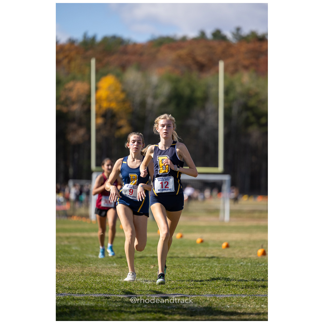 Maeve Kelly, Barrington, at 2024 RIIL Cross Country Class Championships at Ponaganset High School, North Scituate, Rhode Island on October 26, 2024 title=