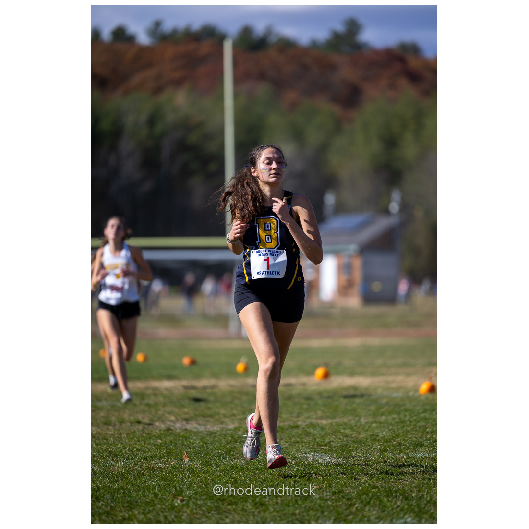 Leyla Bac, Barrington, at 2024 RIIL Cross Country Class Championships at Ponaganset High School, North Scituate, Rhode Island on October 26, 2024 title=