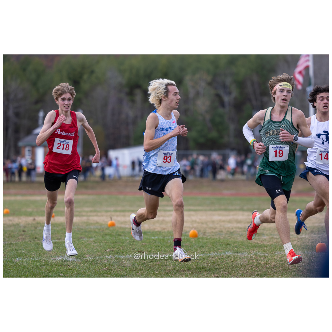Jack Marston, Portsmouth, GR 12 - Oliver Redmond, Bishop Hendricken, GR 9 - Shawn Murray, Cumberland, GR 12 - Xavier Ohl, Moses Brown, GR 12 - 2024 RIIL Cross Country RI State Championship at Ponaganset High School, North Scituate, Rhode Island on November 2, 2024 File: ./dir-boys/241102-241102-2024-RI-Cross-Country-State-Championsips-Ponaganset-229-062A3476.jpg Jack Marston, Portsmouth, GR 12 - Oliver Redmond, Bishop Hendricken, GR 9 - Shawn Murray, Cumberland, GR 12 - Xavier Ohl, Moses Brown, GR 1…