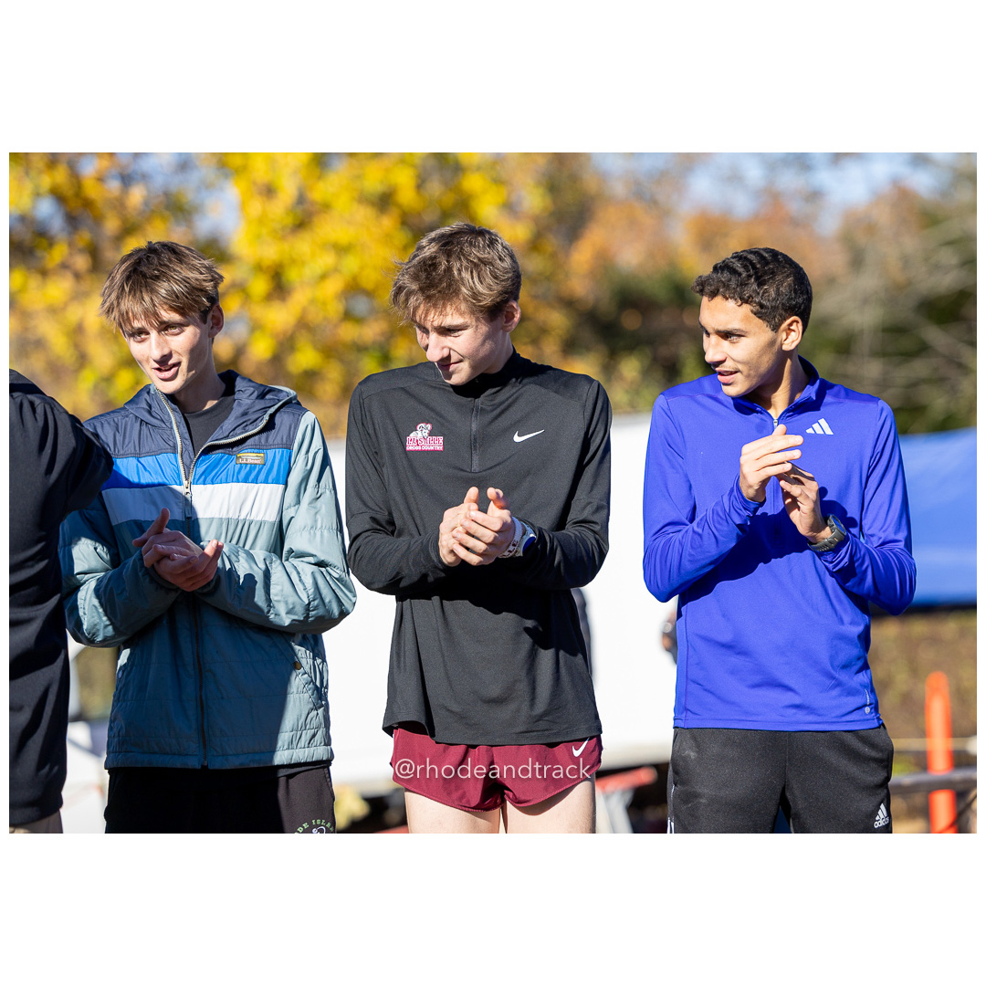 Sean Gray, Portsmouth, Marshall Vernon, La Salle, Soheib Dissa, Newtown, 2024 New England Cross Country Championships at Wickham Park in Manchester CT on November 9, 2024 title=