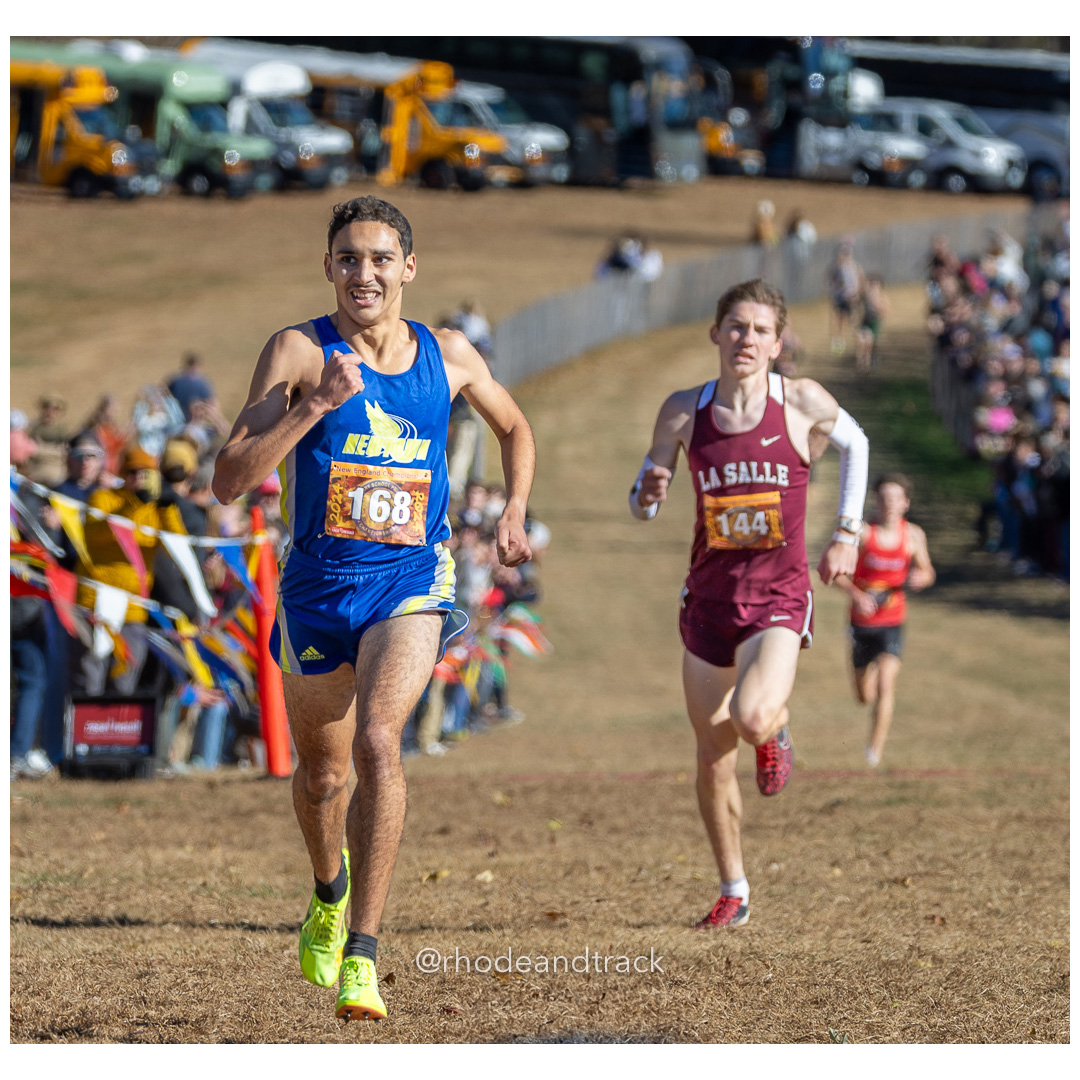 Soheib Dissa, Newtown GR 12, Marshall Vernon, Lasalle Academy GR 11, 2024 New England Cross Country Championships at Wickham Park in Manchester CT on November 9, 2024 title=