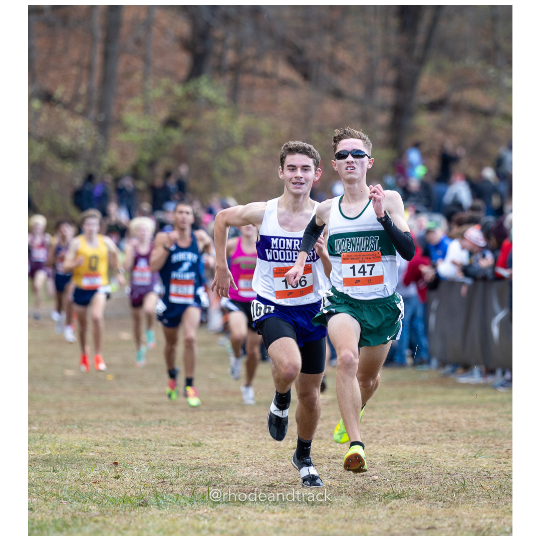 Jake Albert Lindenhurst [SR], Shane Golio Monroe-Woodbury [SR] 2024 Nike Cross Regional New England and New York Championships at Bowdoin P…