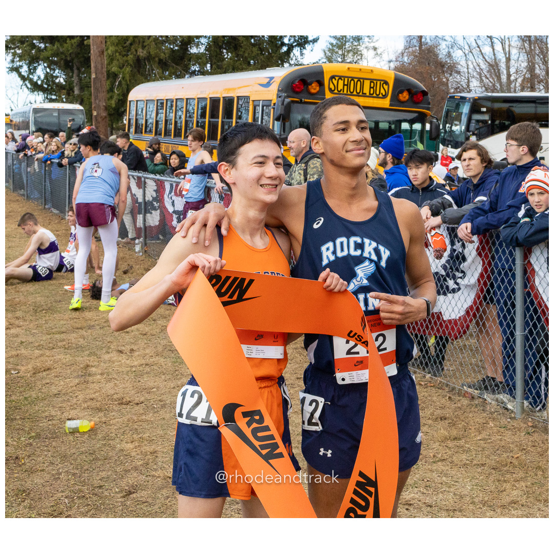 Ryan Sykes Horace Greeley [SO], Trevor Green Rocky Point [JR] 2024 Nike Cross Regional New England and New York Championships at Bowdoin Pa…